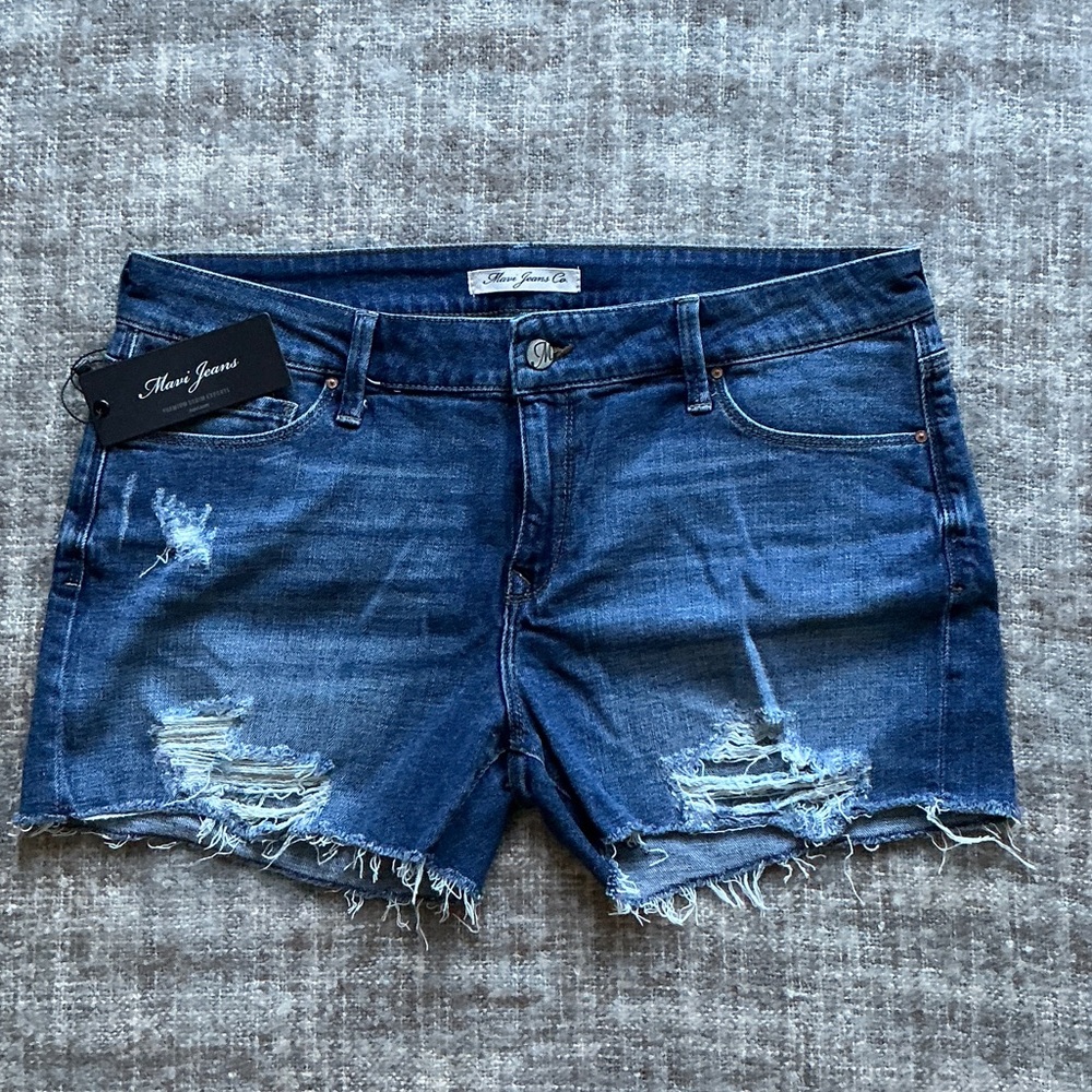Mavi Dark Blue Ripped Jean Shorts